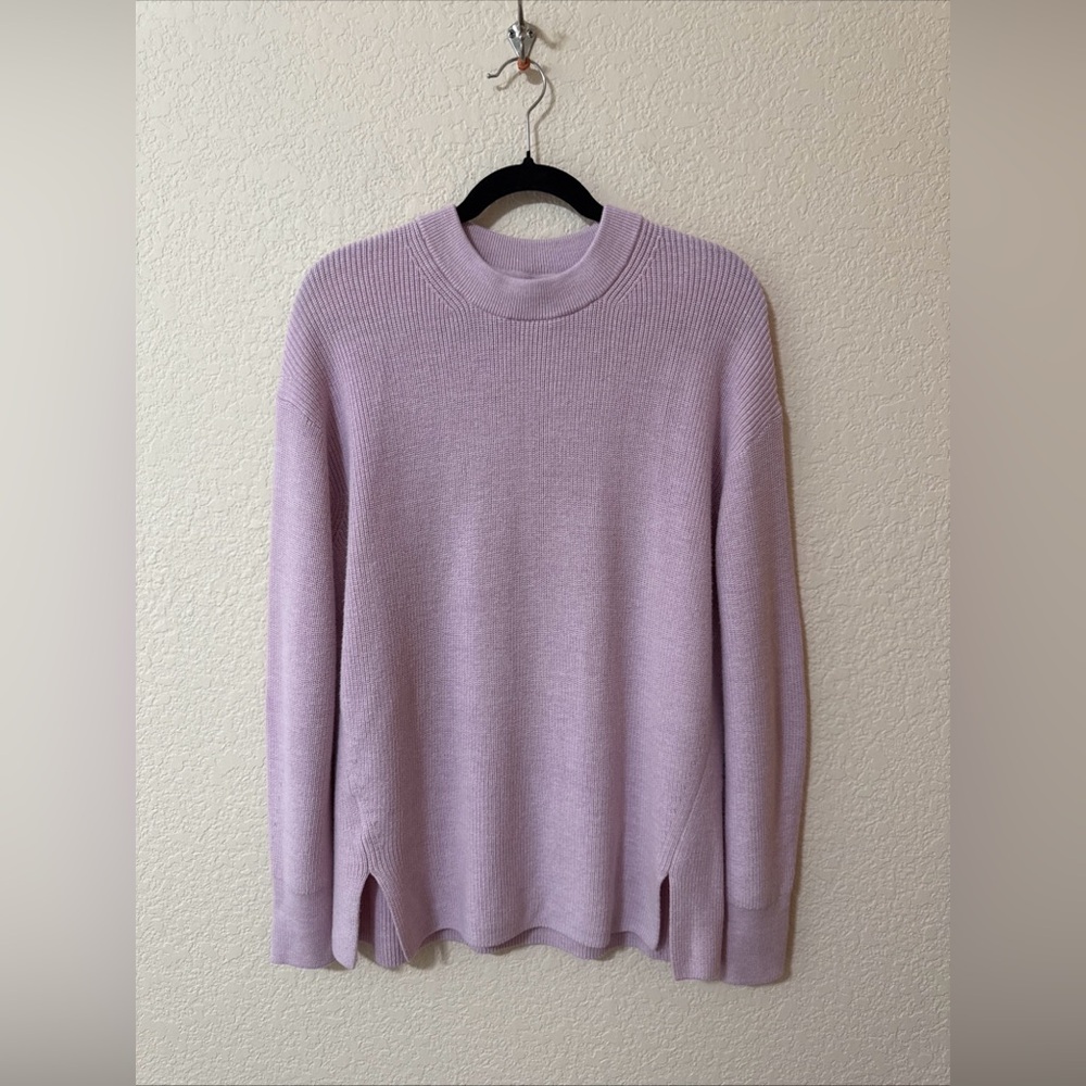 Lululemon Merino Wool Blend Ribbed Crewneck Sweater Heathered Pink‎ Peony Size 8
